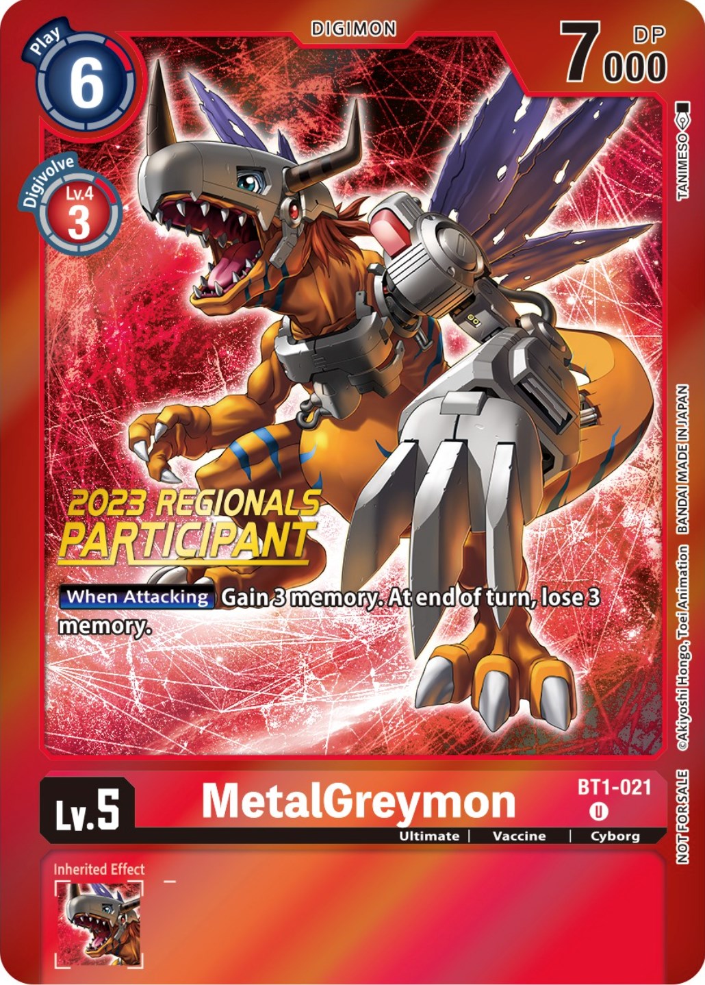 MetalGreymon [BT1-021] (2023 Regionals Participant) [Release Special  Booster Promos] | Good Games TCG