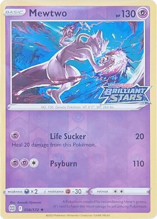 mewtwo pokemon card 056/172 TCG Evolves from null Type Mewtwo (056/172) (Brilliant Stars Stamped)