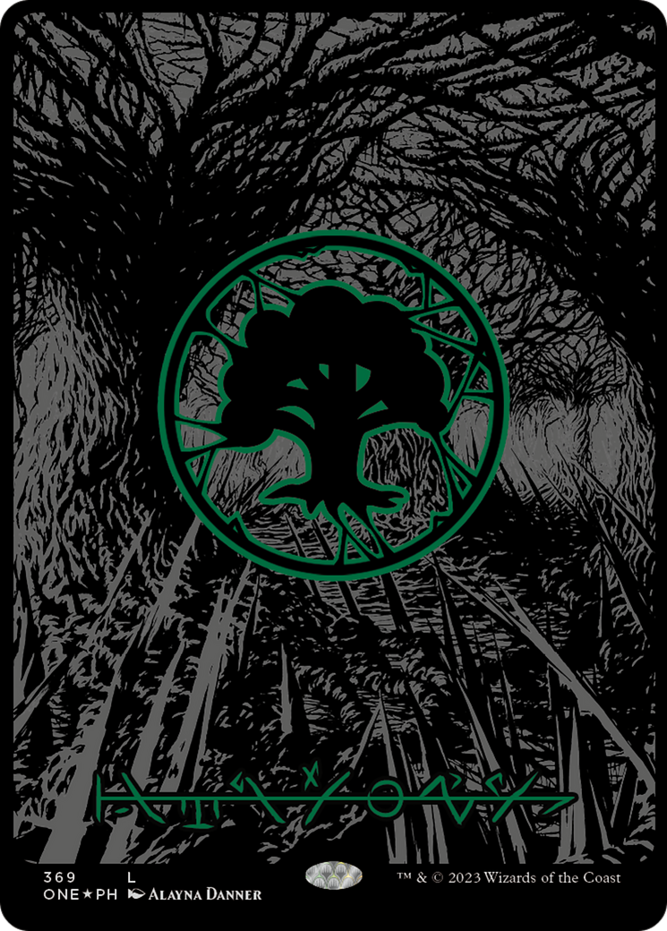 Forest (369) (Oil Slick Raised Foil) [Phyrexia: All Will Be One