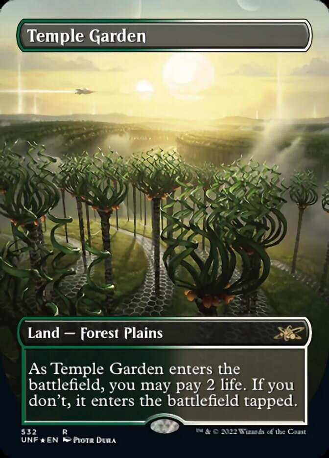 Temple Garden (Borderless) (Galaxy Foil) [Unfinity] | Good Games TCG