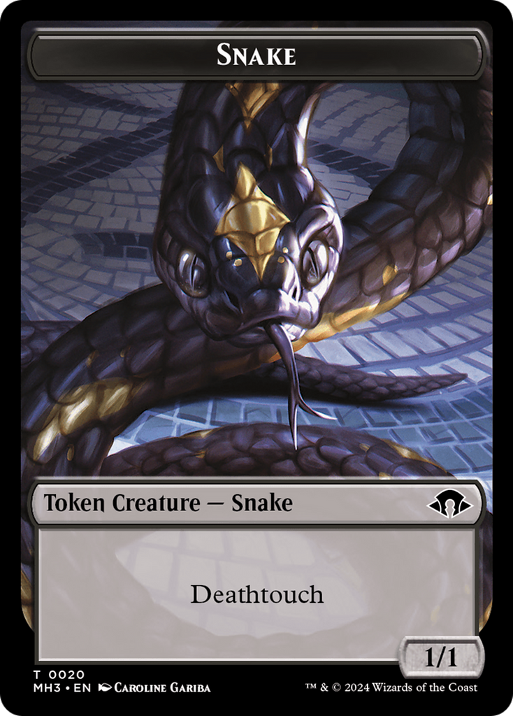 snake cards mtg Token [Modern Horizons 3 Tokens] Snake Green Deathtouch custom token for Magic SNAKE BITE-60 Card Deck-mtg-magic the