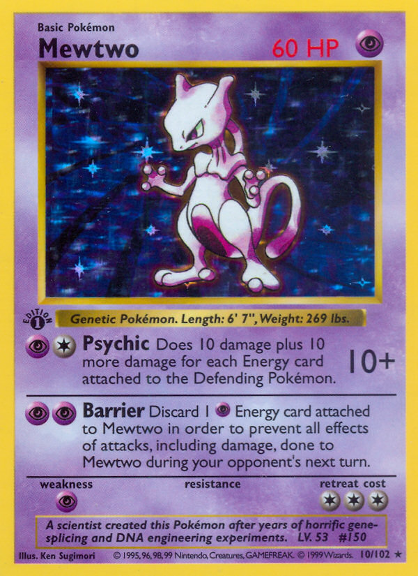 Mewtwo (10/102) (Shadowless) [Base Set 1st Edition] | Good Games TCG
