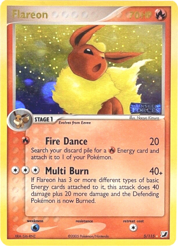 ブースター Flareon EX Unseen Forces Holofoil Flareon (5/115) (Stamped) [EX: Unseen Forces] | Good Games TCG