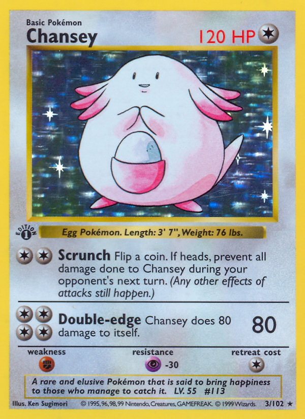 ポケモンカードゲーム Pokemon TCG Base Set 1st Edition Chansey Chansey (3/102) (Shadowless) [Base Set 1st Edition] | Good Games TCG