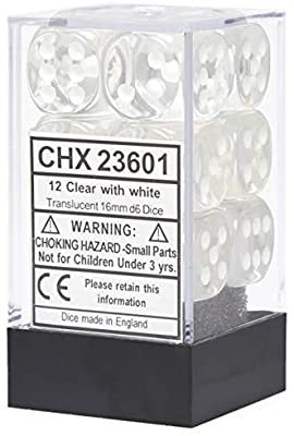 Chessex - Translucent 16mm D6 Set - Clear/White (CHX23601)