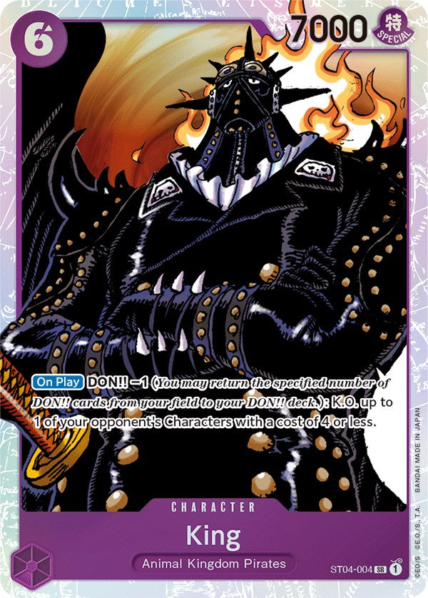 one piece card game king OF THE PIRATES Just snagged this absolute throne-tier beauty from the Game's 2nd Anniversary drop Monkey D. Luffy in full royal drip, crowned and commanding up to 1 of your opponents Characters with a cost of 3 or less and up to 1 of your opponents Characters with a cost of 2 or less King [Starter Deck: Animal Kingdom