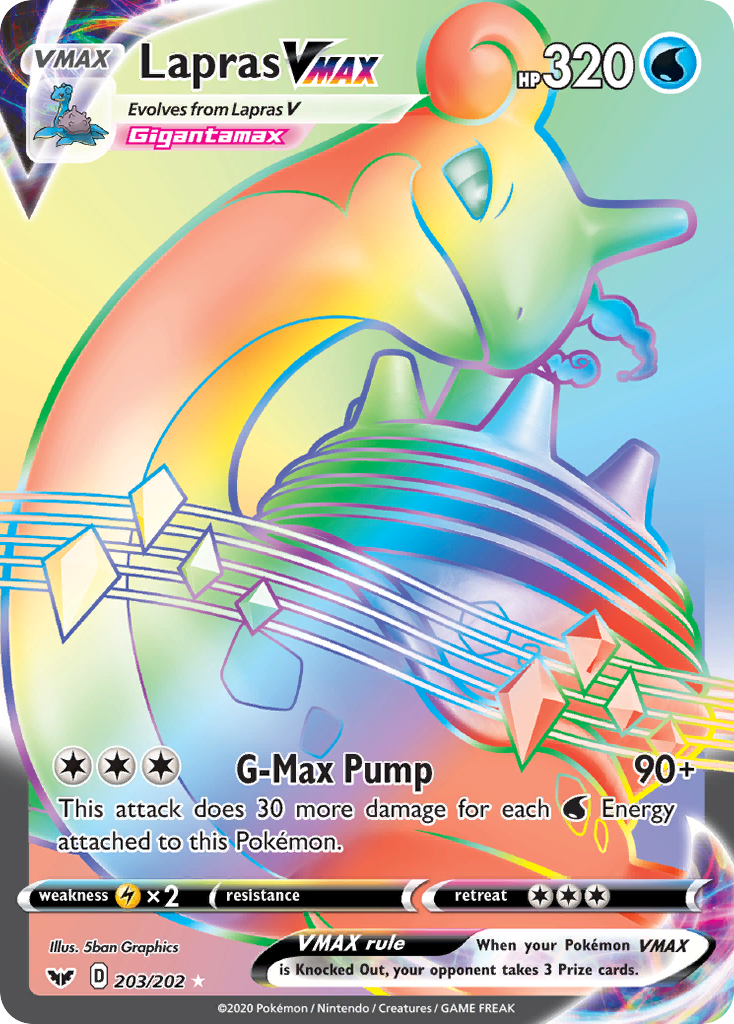 pokemon set with 202 cards Lapras VMAX (203/202) [Sword & Shield: Base Set]