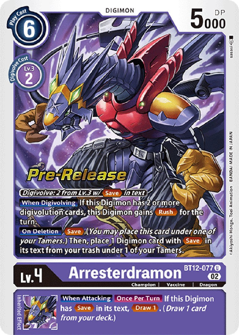 Arresterdramon [BT12-077] [Across Time Pre-Release Cards] | Good Games TCG