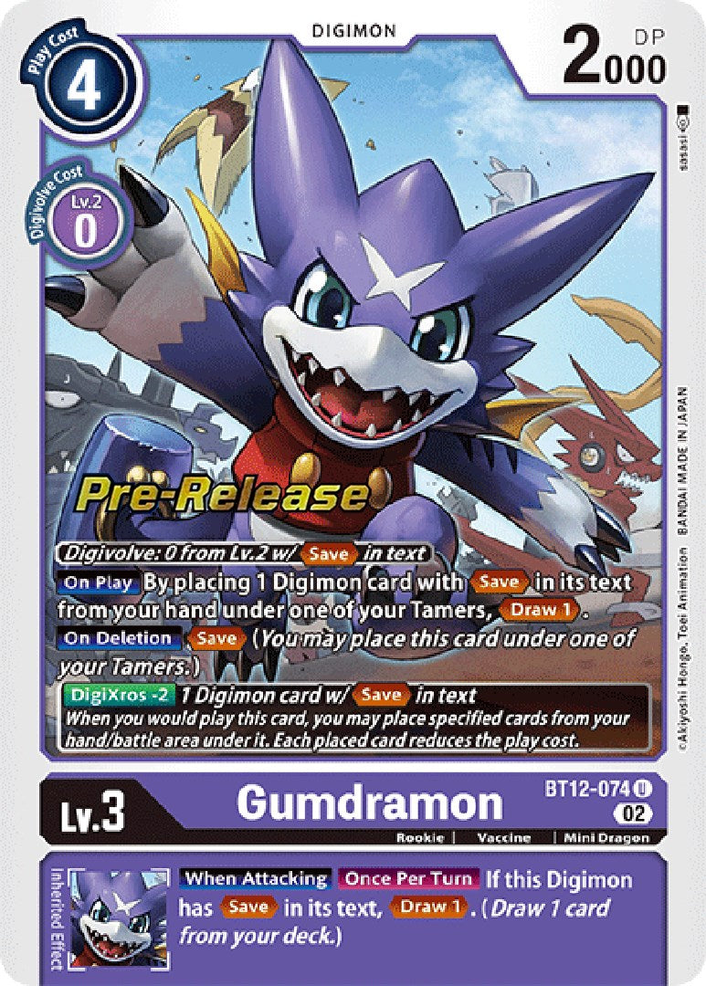 digimon pre release cards Gumdramon [BT12-074] [Across Time Pre-Release Cards]