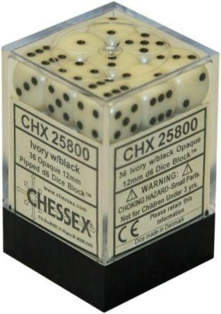 Chessex - Opaque 12mm D6 Set - Ivory/Black (CHX25800)