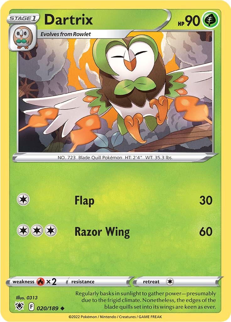 pokemon card 020 189 Dartrix (020/189) [Sword & Shield: Astral Radiance]