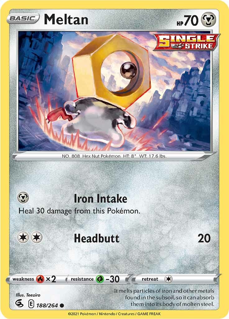pokemon sword and shield fusion strike card prices TCG: & Shield-Fusion Sleeved Booster Pack (10 Cards) Fire Fire Meltan (188/264) [Sword & Shield: