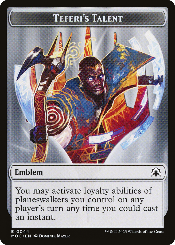 mtg talent cards First Mate Ragavan // Teferi's Talent Emblem Double-Sided Token [March of  the Machine Commander Tokens]