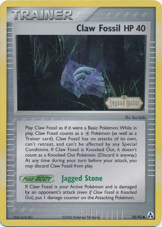 claw fossil pokemon card Claw Fossil (78/92) (Stamped) [EX: Legend Maker]
