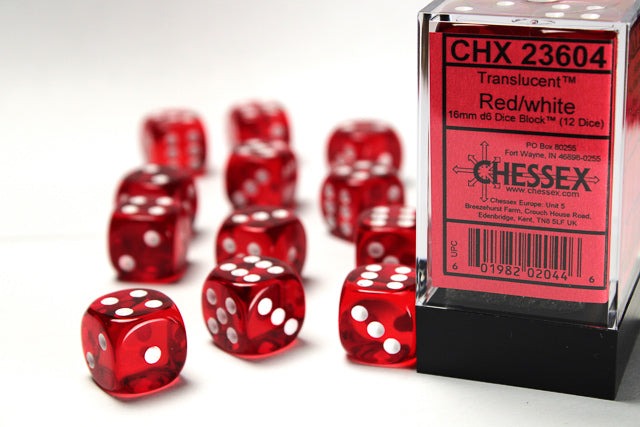 Chessex - Translucent 16mm D6 Set - Red/White (CHX23604)