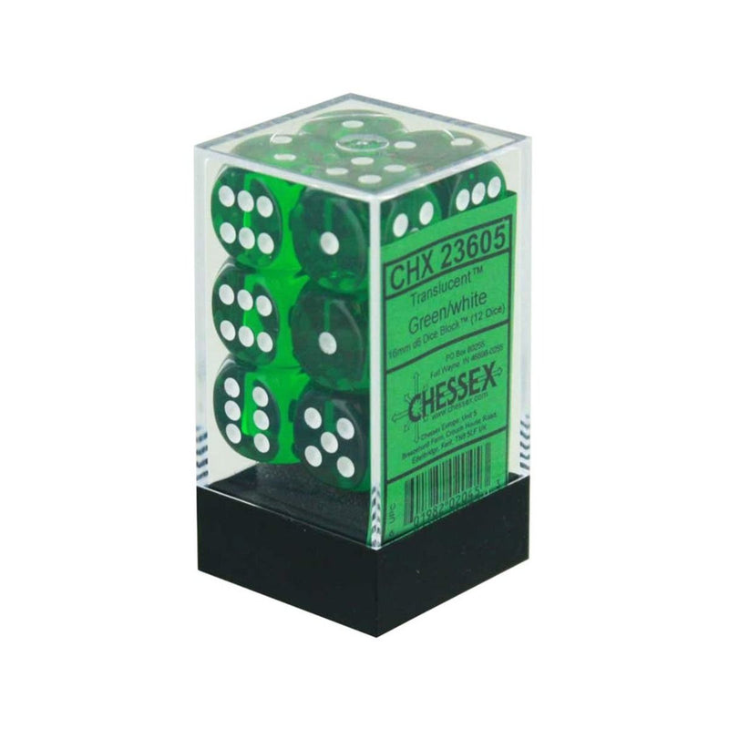 Chessex - Translucent 16mm D6 Set - Green/White (CHX23605)